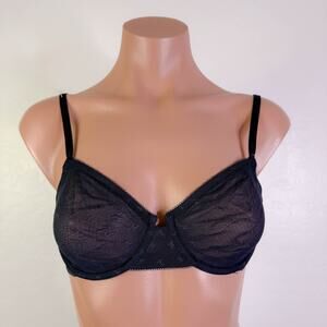 Tommy Hilfiger Sheer Mesh Lace Unlined Underwire Balconette Bra Black 34B NWT